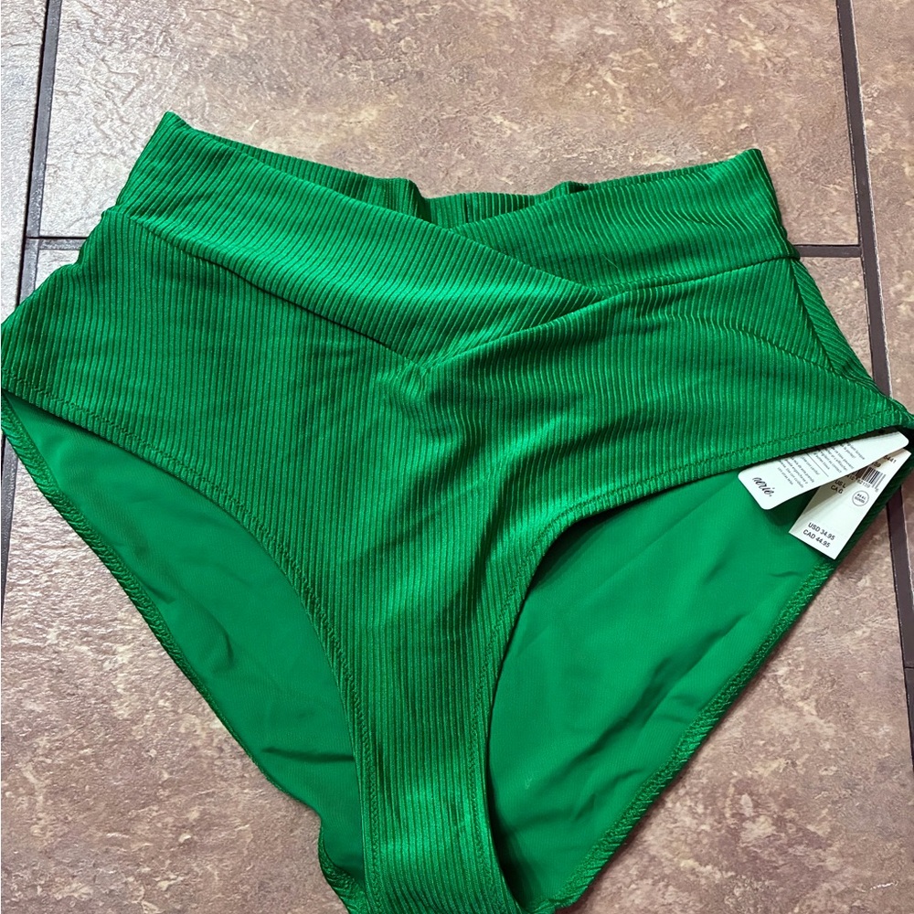 aerie Green High-Waist Ribbed Bikini Bottoms